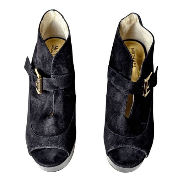 MICHAEL KORS Ebony Black Suede Bucked Peep Toe Platform Bootie Size 8M - Picture 4 of 8
